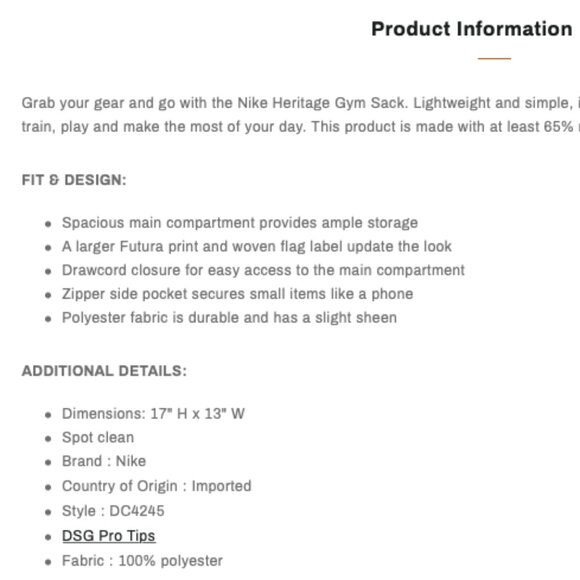 NWOT Nike Drawstring Gymsack Backpack Bag - Picture 4 of 4